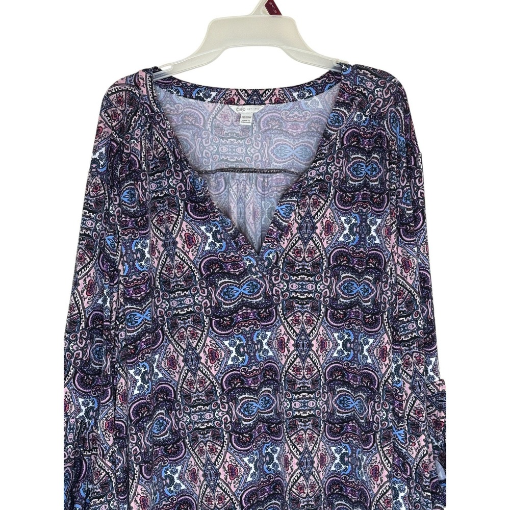 Cato Plus Size 26 28W Paisley Bell Sleeve V Neck Blouse Top Kightweight Casual - Picture 2 of 12
